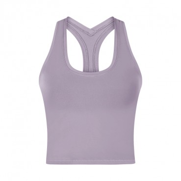 2021 spring and summer new short pure color yoga vest female sense Y words beautiful back moisture wick yoga clothing