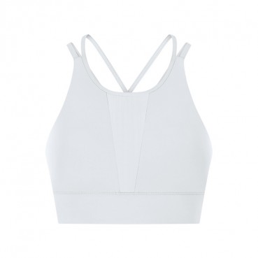 2021 spring and summer new front gear splicing mesh sports bra pull high round collar gathered anti-seismic sports