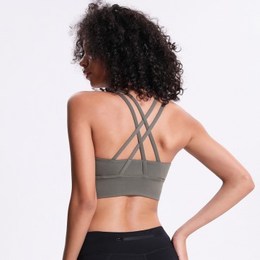 2021 spring and summer new classic shockproofing inner clothing female cross-like back gathered running yoga fitness