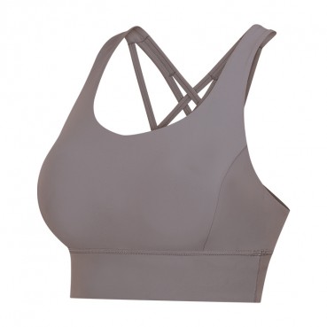 2021 new solid color training yoga fitness bra shockproof gathered on the bottom of the dress