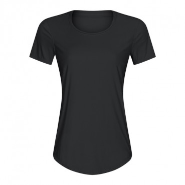 2021 new slim double-sided naked T-shirt female breathable high-elastic solid color wild running sports fitness yoga