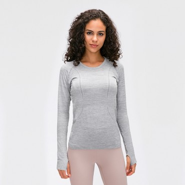 2021 new ladies long sleeve round neck sports T-shirt running fitness top dressing breathable yoga long sleeve