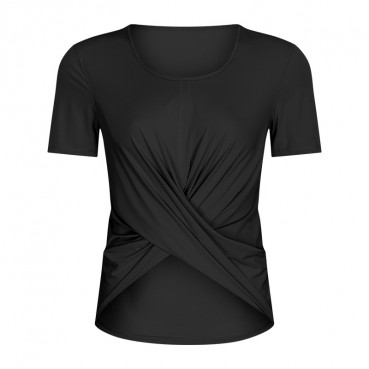 2021 spring and summer new 摆 交 短 short-sleeved female solid color casual sports accelerated breathable fitness