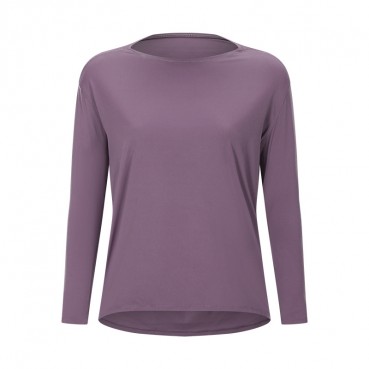 New double-sided naked bloating long sleeve female slim breathable simple European and American women training fitness