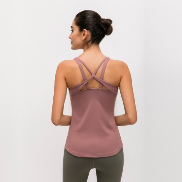 Autumn and winter new professional yoga vest female with chest pad hollow cross-like back speed dry breatha life