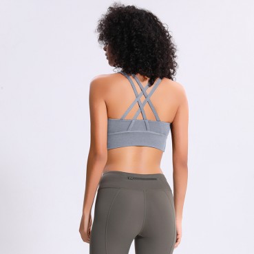 2021 spring and summer new classic shockproofing inner clothing female cross-like back gathered running yoga fitness