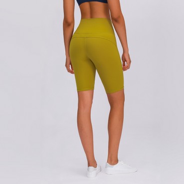 Summer new classic solid color naked yoga pants female high waist honey hip hunger abdomen sports five pants