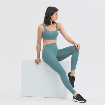 Spring and summer new non-T line sideline pocket yoga pants waist splink pocket skin-friendly hips tight nine pants