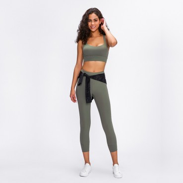 2021 spring and summer new sports tight seven pants womens high waist hip three-dimensional splicing line fitness