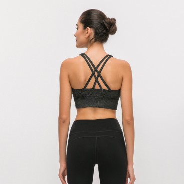 2021 spring and summer new classic shockproofing inner clothing female cross-like back gathered running yoga fitness