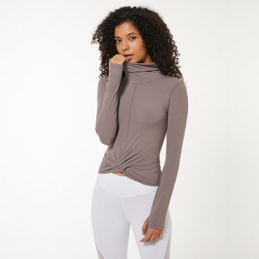 New autumn yoga long sleeve female high collar slim slim high elastic solid color pinup yoga top