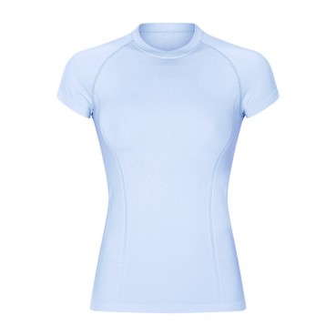 2021 spring and summer new round collar Slim solid color yoga short-sleeved female elastic quick dry fashion sports