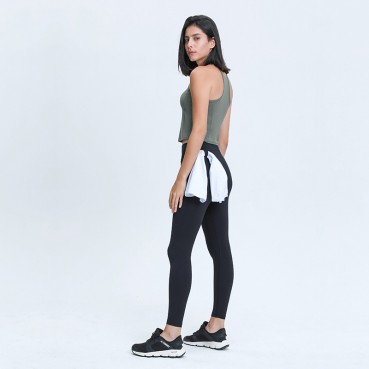 2021 spring and summer new classic slim high waist yoga pants side waist ribbon sports fitness stretch nine pants