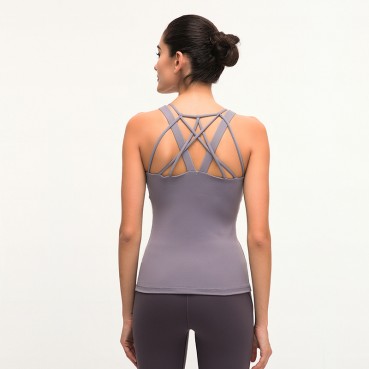 Autumn new long version of yoga vest female fast dry breathable fitness tops personalized multi-shoulder strap sports