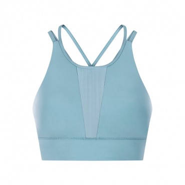 2021 spring and summer new front gear splicing mesh sports bra pull high round collar gathered anti-seismic sports