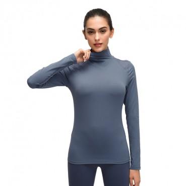 Autumn new set-collar mesh yarn yoga clothing skin, naked fitness, dress, slim, long-sleeved t-shirt