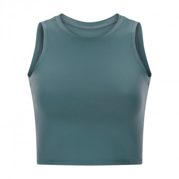 Autumn new pulley round neck short yoga vest gathered shockproof high strength reveals nozzle