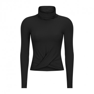 New autumn yoga long sleeve female high collar slim slim high elastic solid color pinup yoga top