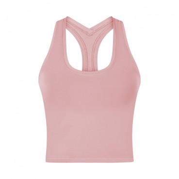 2021 spring and summer new short pure color yoga vest female sense Y words beautiful back moisture wick yoga clothing