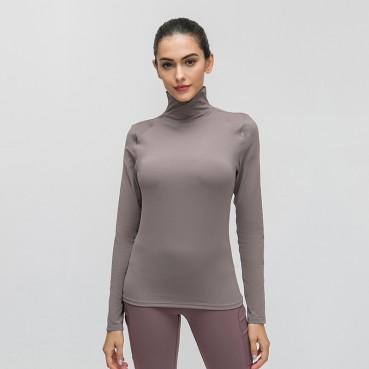 Autumn new set-collar mesh yarn yoga clothing skin, naked fitness, dress, slim, long-sleeved t-shirt