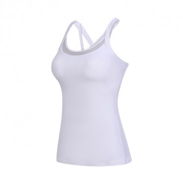 Autumn new sleeveless T-shirt female elastic quick-drying running sports fitness tops with chest mat yoga vest