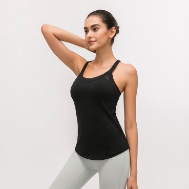 Autumn and winter new professional yoga vest female with chest pad hollow cross-like back speed dry breatha life