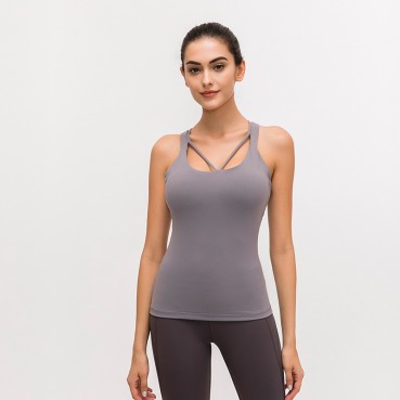 Autumn new long version of yoga vest female fast dry breathable fitness tops personalized multi-shoulder strap sports