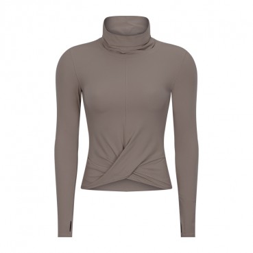 New autumn yoga long sleeve female high collar slim slim high elastic solid color pinup yoga top