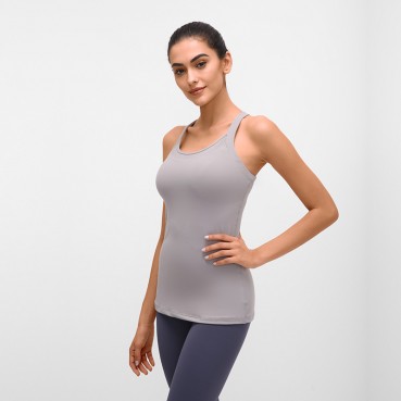 Autumn new sleeveless T-shirt female elastic quick-drying running sports fitness tops with chest mat yoga vest