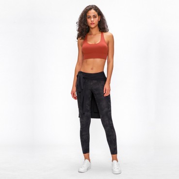 New elastic double-sided thin yoga trousers female high waist splicing pocket sports running nine pants autumn and