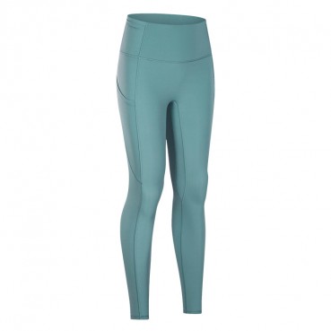 Spring and summer new non-T line sideline pocket yoga pants waist splink pocket skin-friendly hips tight nine pants