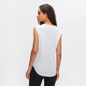 2021 Summer new cotton round neck sleeveless T-shirt female quick-drying breathable loose running exercise long