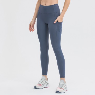 Spring and summer new non-T line sideline pocket yoga pants waist splink pocket skin-friendly hips tight nine pants