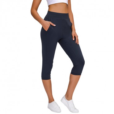 2021 new foreign pocket leisure sports yoga pants high waist hip breathable stretch slim seven pants women