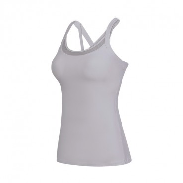 Autumn new sleeveless T-shirt female elastic quick-drying running sports fitness tops with chest mat yoga vest