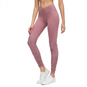 Autumn and winter new high waist yoga pants female personality cross waist slim fitness trousers foot thread pleated