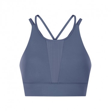 2021 spring and summer new front gear splicing mesh sports bra pull high round collar gathered anti-seismic sports