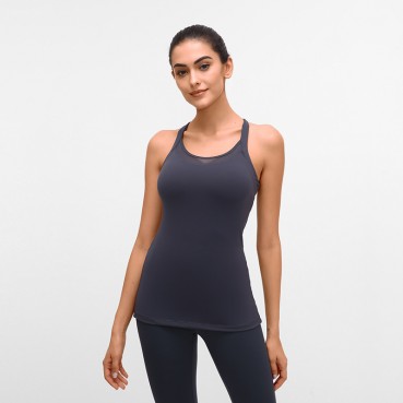 Autumn new sleeveless T-shirt female elastic quick-drying running sports fitness tops with chest mat yoga vest