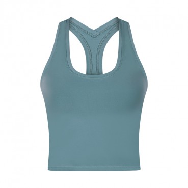 2021 spring and summer new short pure color yoga vest female sense Y words beautiful back moisture wick yoga clothing