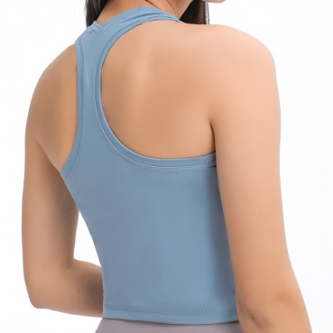 2021 spring and summer new short pure color yoga vest female sense Y words beautiful back moisture wick yoga clothing