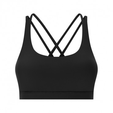 Spring and summer new double cross back belt gathered a sports bra solid color grind training fitness sports underwear