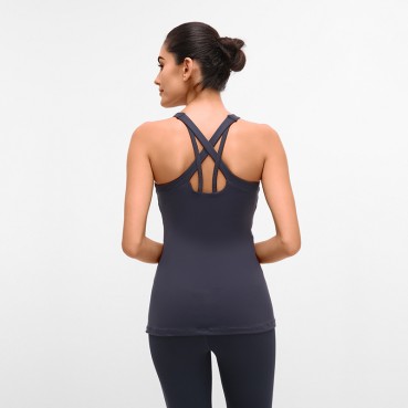 Autumn new sleeveless T-shirt female elastic quick-drying running sports fitness tops with chest mat yoga vest