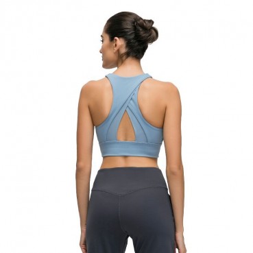 New high-necked sports bra triangle hollow beauty back gathered anti-seismic yoga fitness sports lingerie