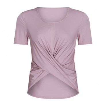 2021 spring and summer new 摆 交 短 short-sleeved female solid color casual sports accelerated breathable fitness