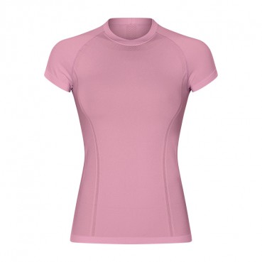 2021 spring and summer new round collar Slim solid color yoga short-sleeved female elastic quick dry fashion sports