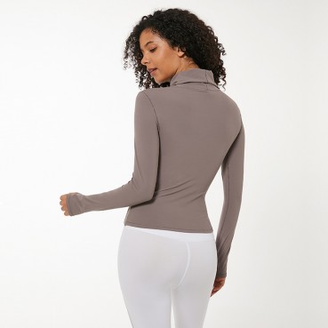 New autumn yoga long sleeve female high collar slim slim high elastic solid color pinup yoga top