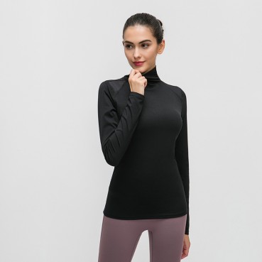 Autumn new set-collar mesh yarn yoga clothing skin, naked fitness, dress, slim, long-sleeved t-shirt