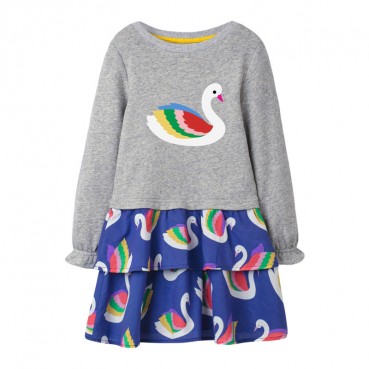 Childrens clothing autumn new European and American color matching girl dress long sleeve childrens skirt cotton