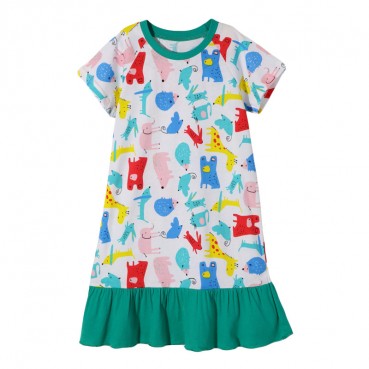 Summer new European and American childrens clothing dress short-sleeved European and American skirt print girls dress