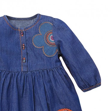 Autumn childrens clothing dress European and American skirt woven imitation denim long sleeve girl dress